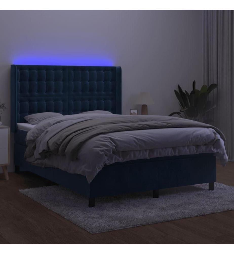 Boxspringbett mit Matratze & LED Dunkelblau 140x200 cm Samt