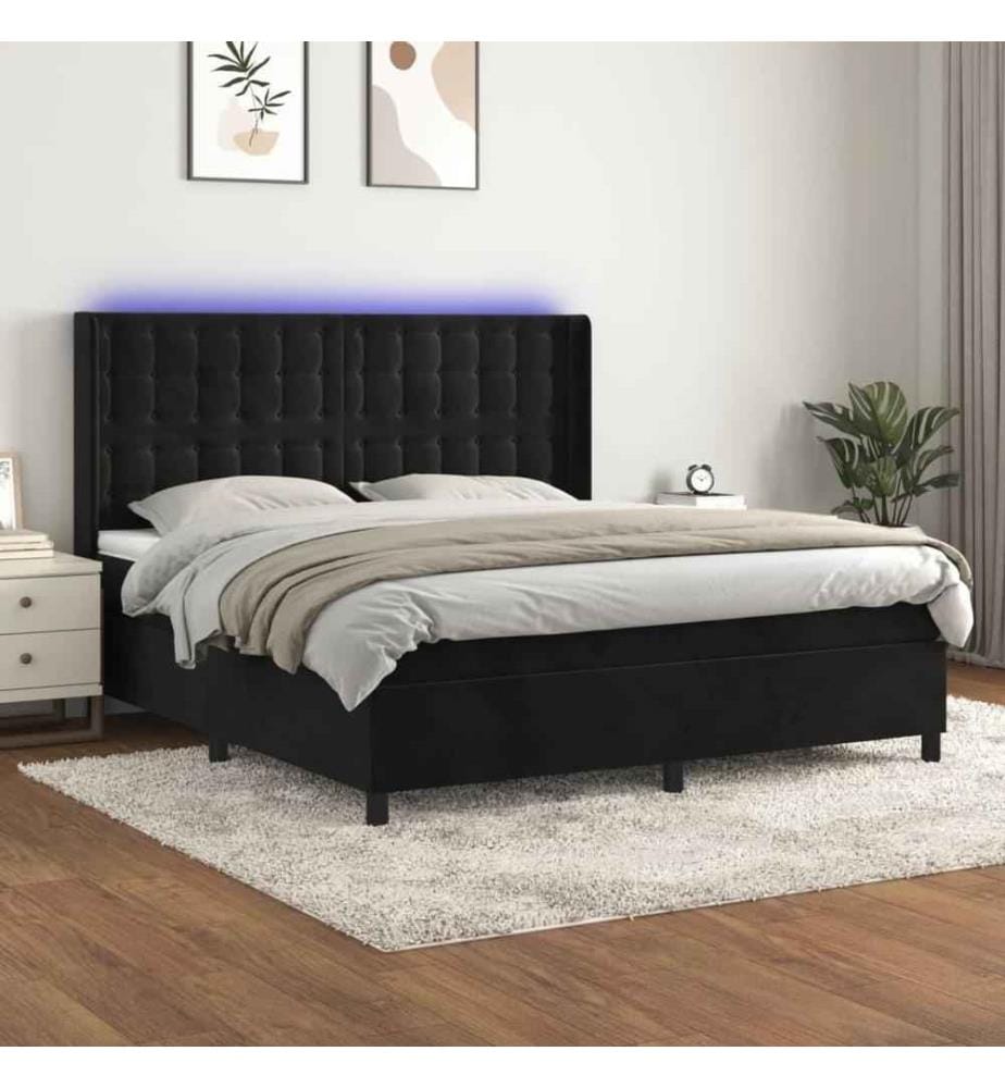Boxspringbett mit Matratze & LED Schwarz 160x200 cm Samt