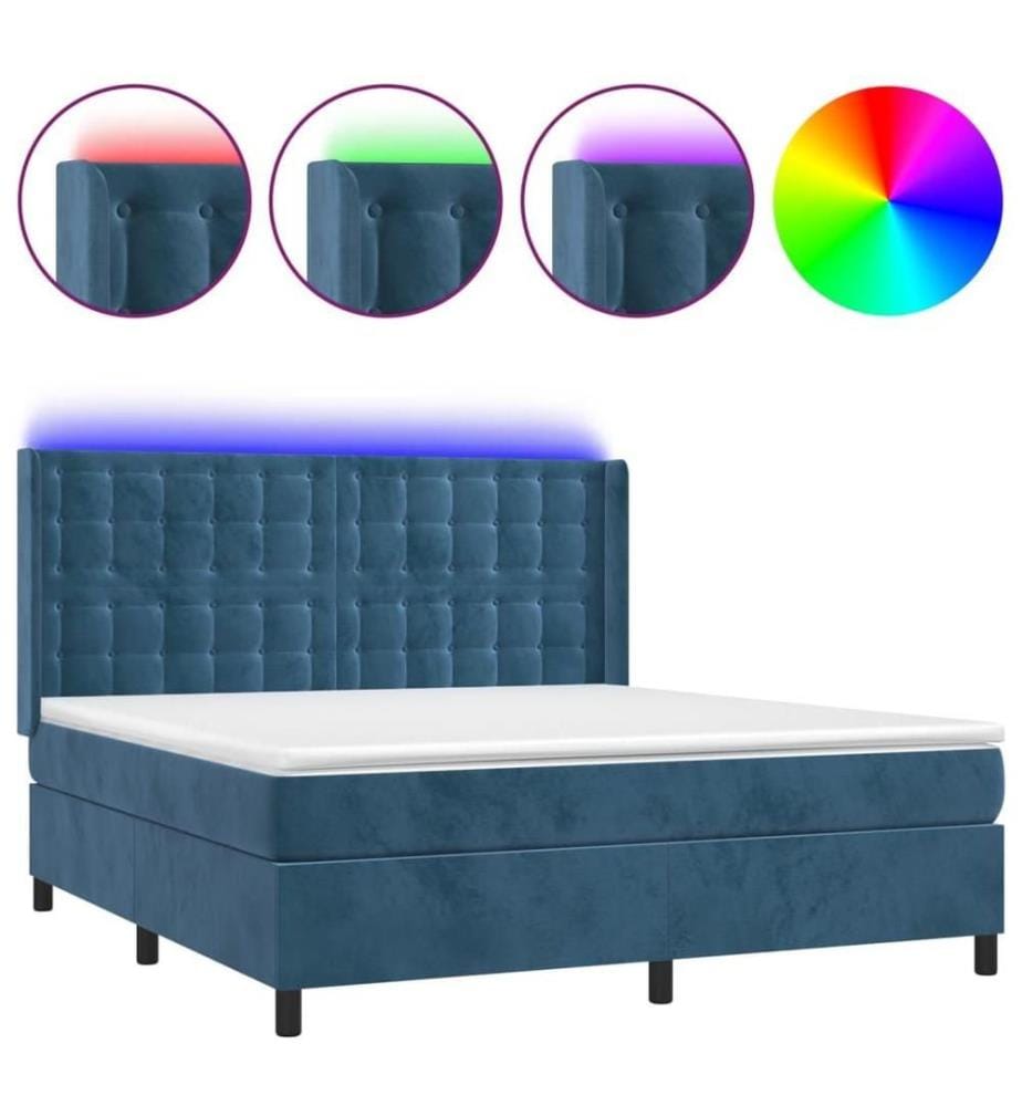Boxspringbett mit Matratze & LED Dunkelblau 160x200 cm Samt
