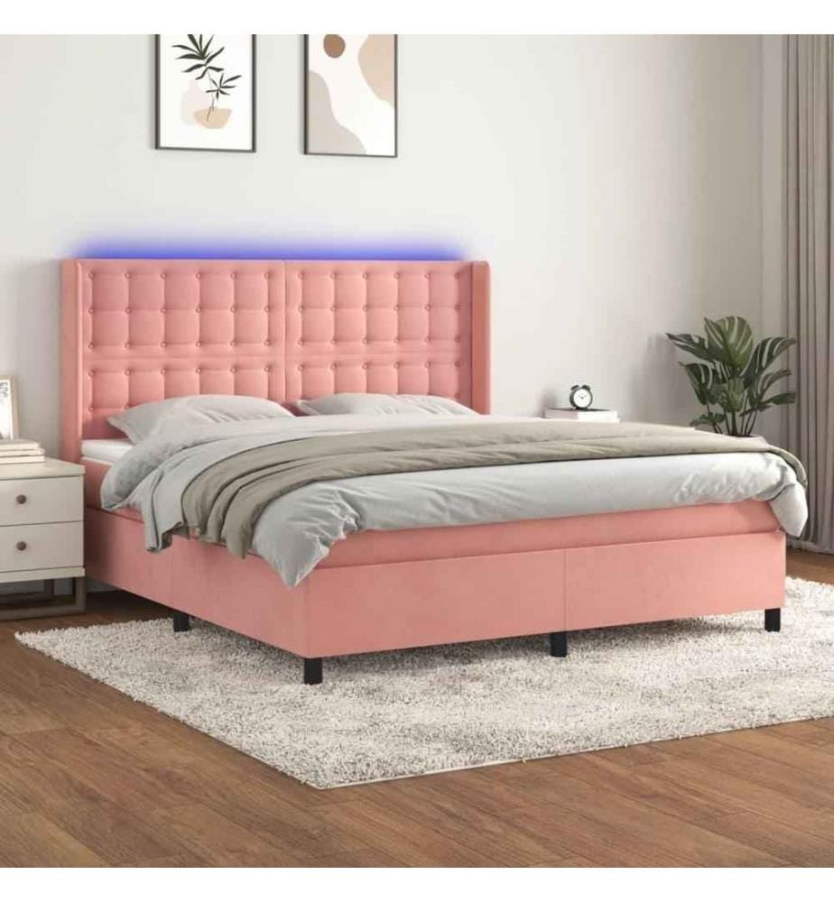 Boxspringbett mit Matratze & LED Rosa 160x200 cm Samt