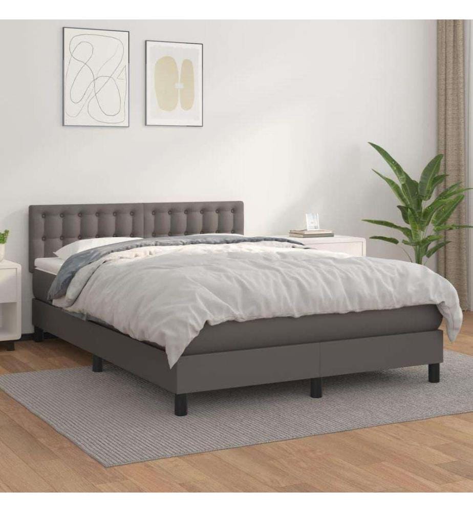 Boxspringbett mit Matratze Grau 140x190 cm Kunstleder
