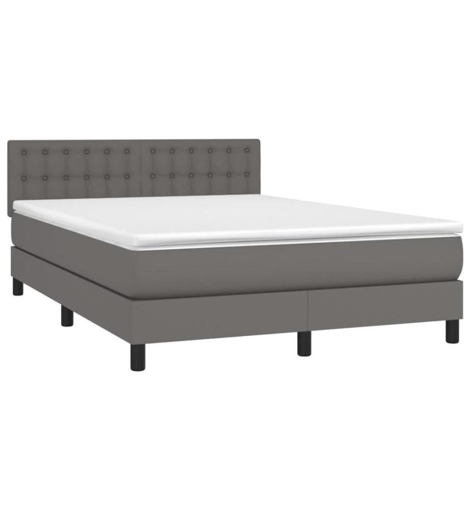 Boxspringbett mit Matratze Grau 140x190 cm Kunstleder