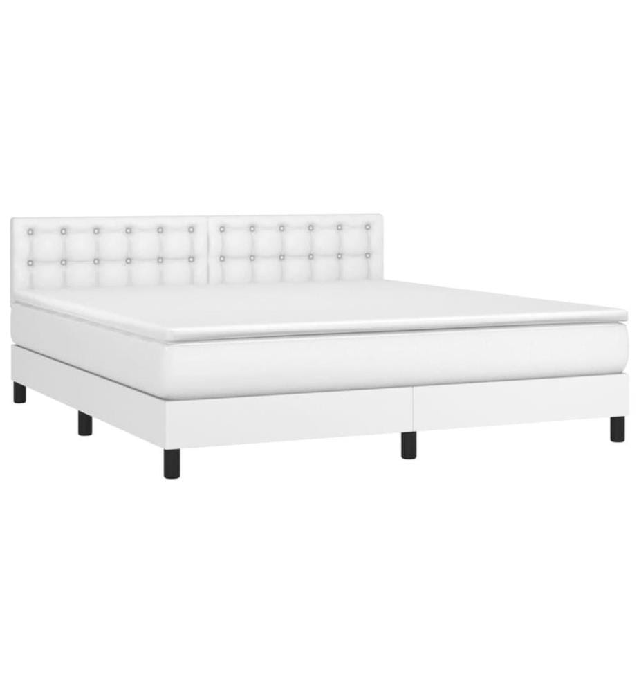 Boxspringbett mit Matratze Weiss 160x200 cm Kunstleder
