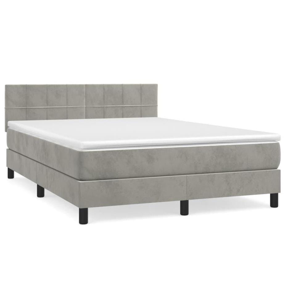 Boxspringbett mit Matratze Hellgrau 140x190 cm Samt