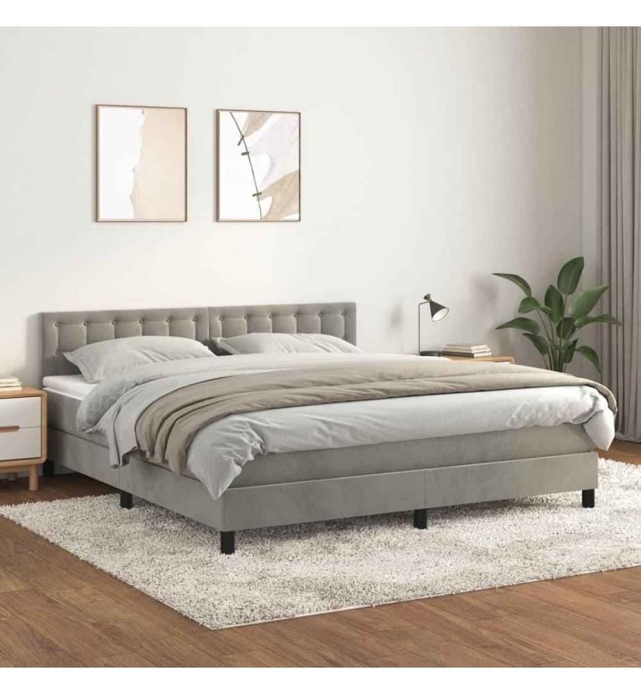 Boxspringbett mit Matratze Hellgrau 160x200 cm Samt