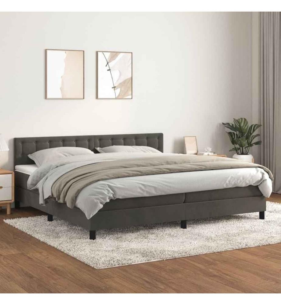 Boxspringbett mit Matratze Dunkelgrau 200x200 cm Samt