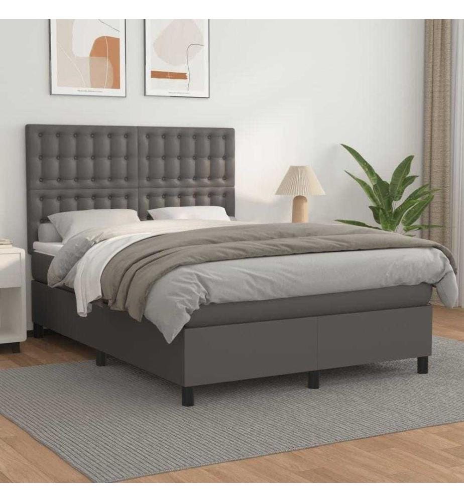 Boxspringbett mit Matratze Grau 140x200 cm Kunstleder