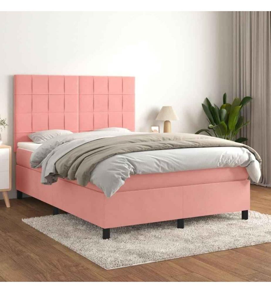 Boxspringbett mit Matratze Rosa 140x200 cm Samt