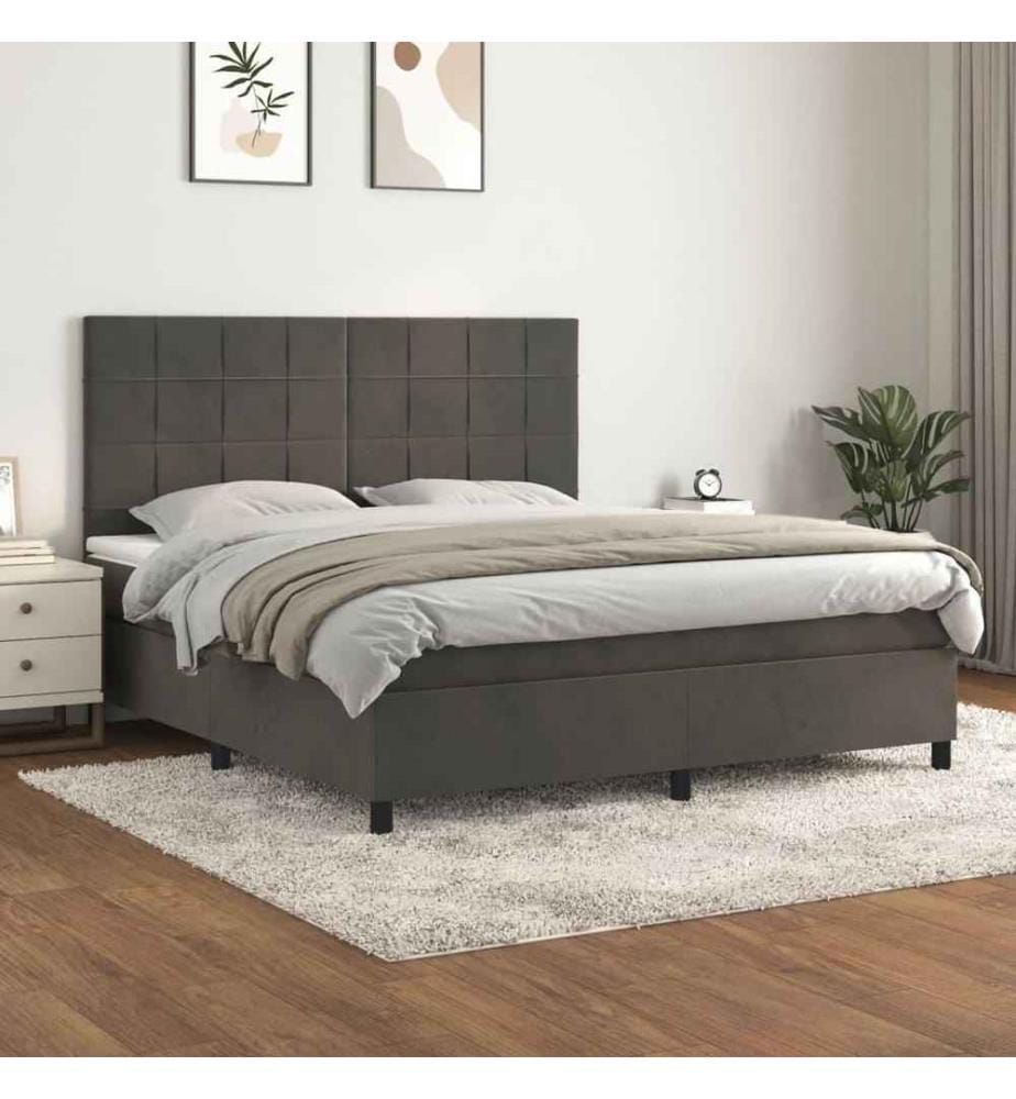 Boxspringbett mit Matratze Dunkelgrau 180x200 cm Samt