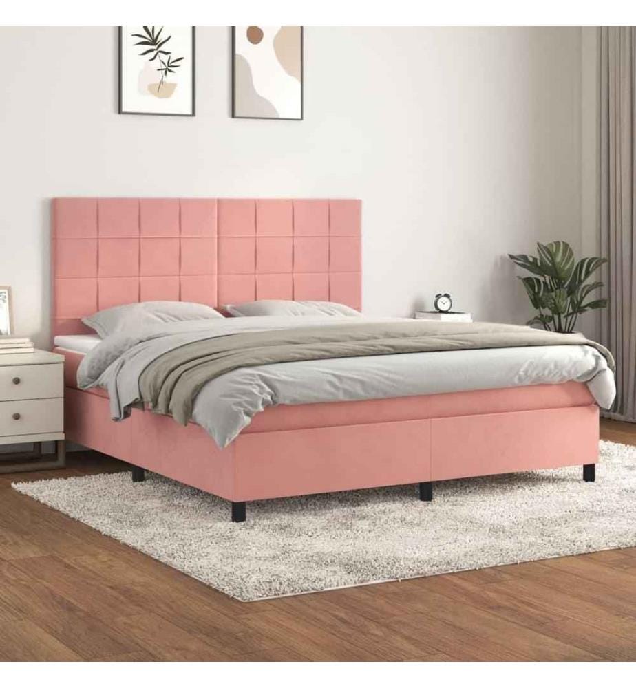 Boxspringbett mit Matratze Rosa 180x200 cm Samt