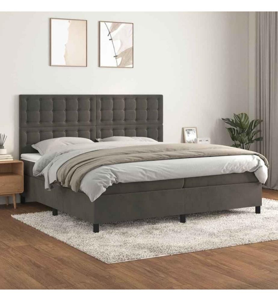 Boxspringbett mit Matratze Dunkelgrau 200x200 cm Samt