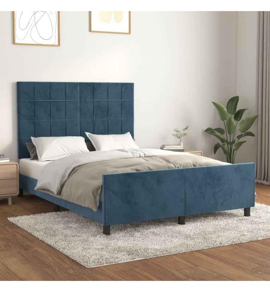 Bettgestell mit Kopfteil Dunkelblau 140x190 cm Samt