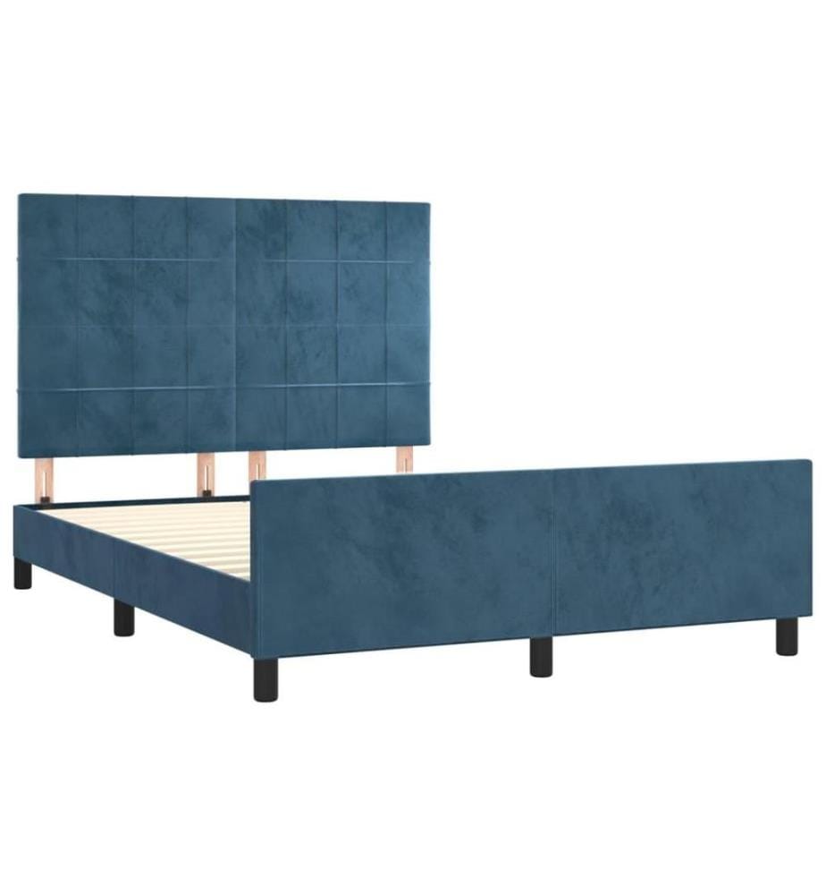 Bettgestell mit Kopfteil Dunkelblau 140x190 cm Samt