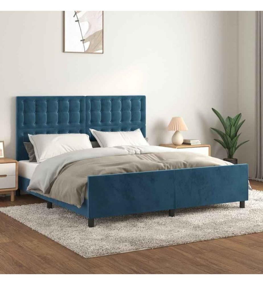 Bettgestell mit Kopfteil Dunkelblau 160x200 cm Samt