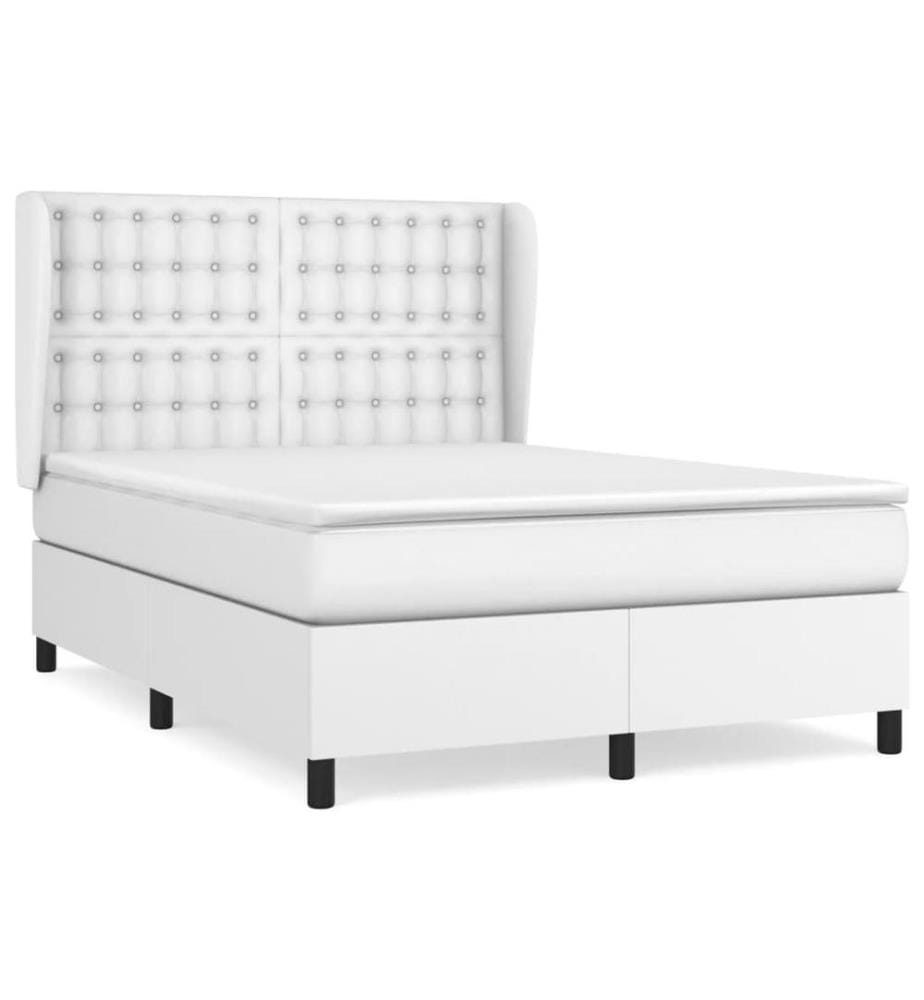Boxspringbett mit Matratze Weiss 140x200 cm Kunstleder
