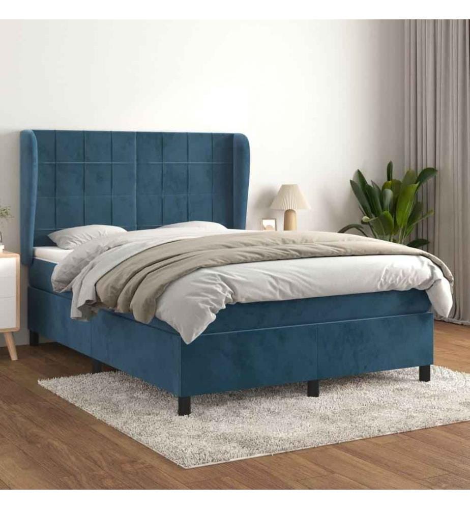 Boxspringbett mit Matratze Dunkelblau 140x200 cm Samt