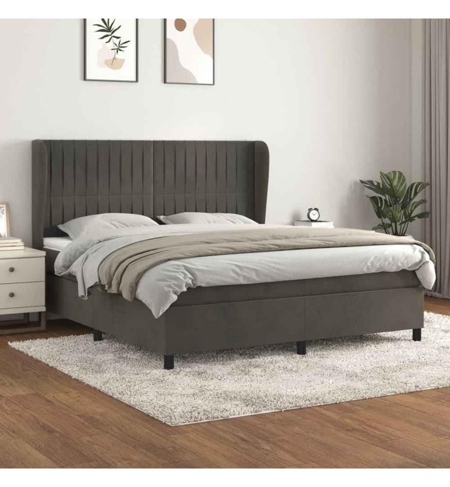 Boxspringbett mit Matratze Dunkelgrau 160x200 cm Samt