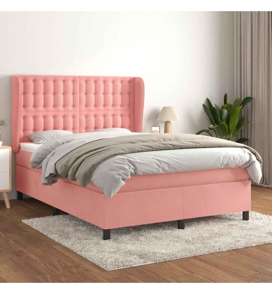 Boxspringbett mit Matratze Rosa 140x190 cm Samt