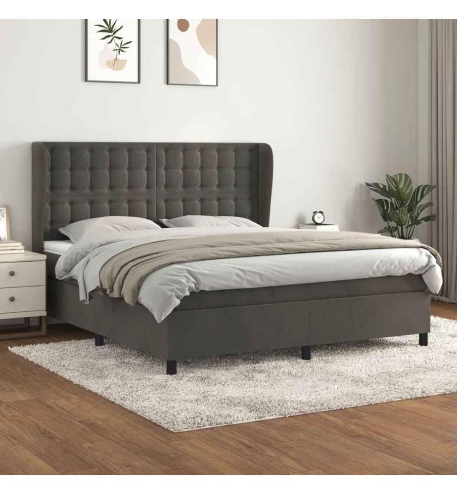 Boxspringbett mit Matratze Dunkelgrau 160x200 cm Samt
