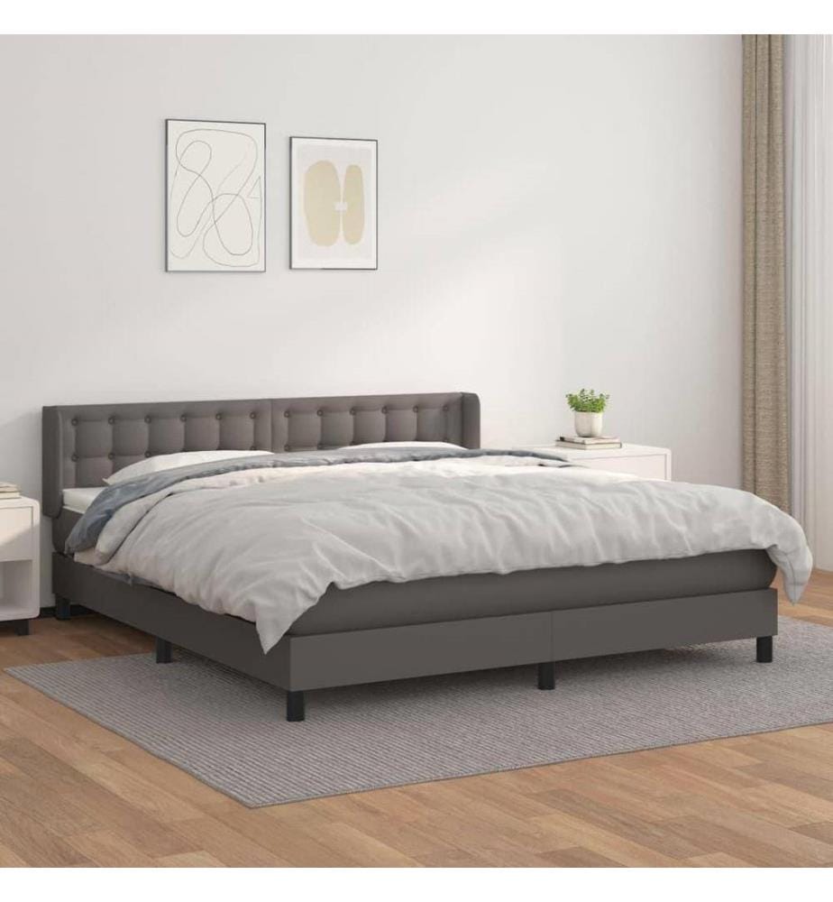 Boxspringbett mit Matratze Grau 160x200 cm Kunstleder