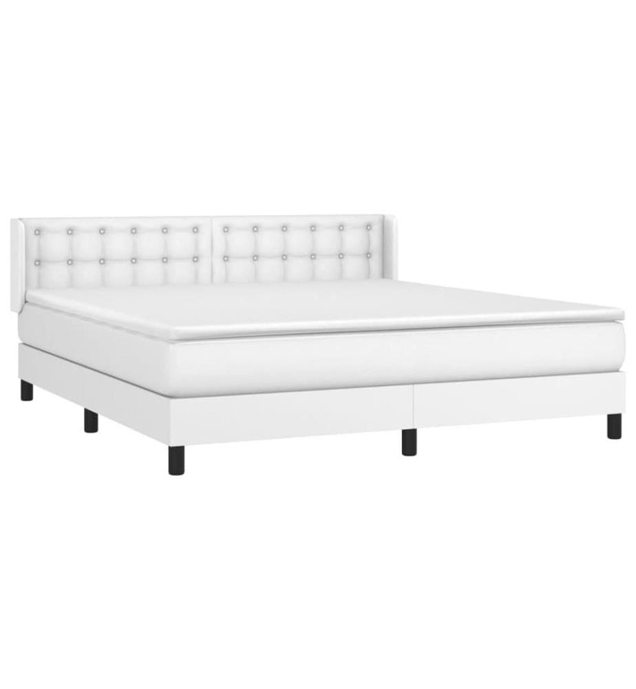 Boxspringbett mit Matratze Weiss 180x200 cm Kunstleder