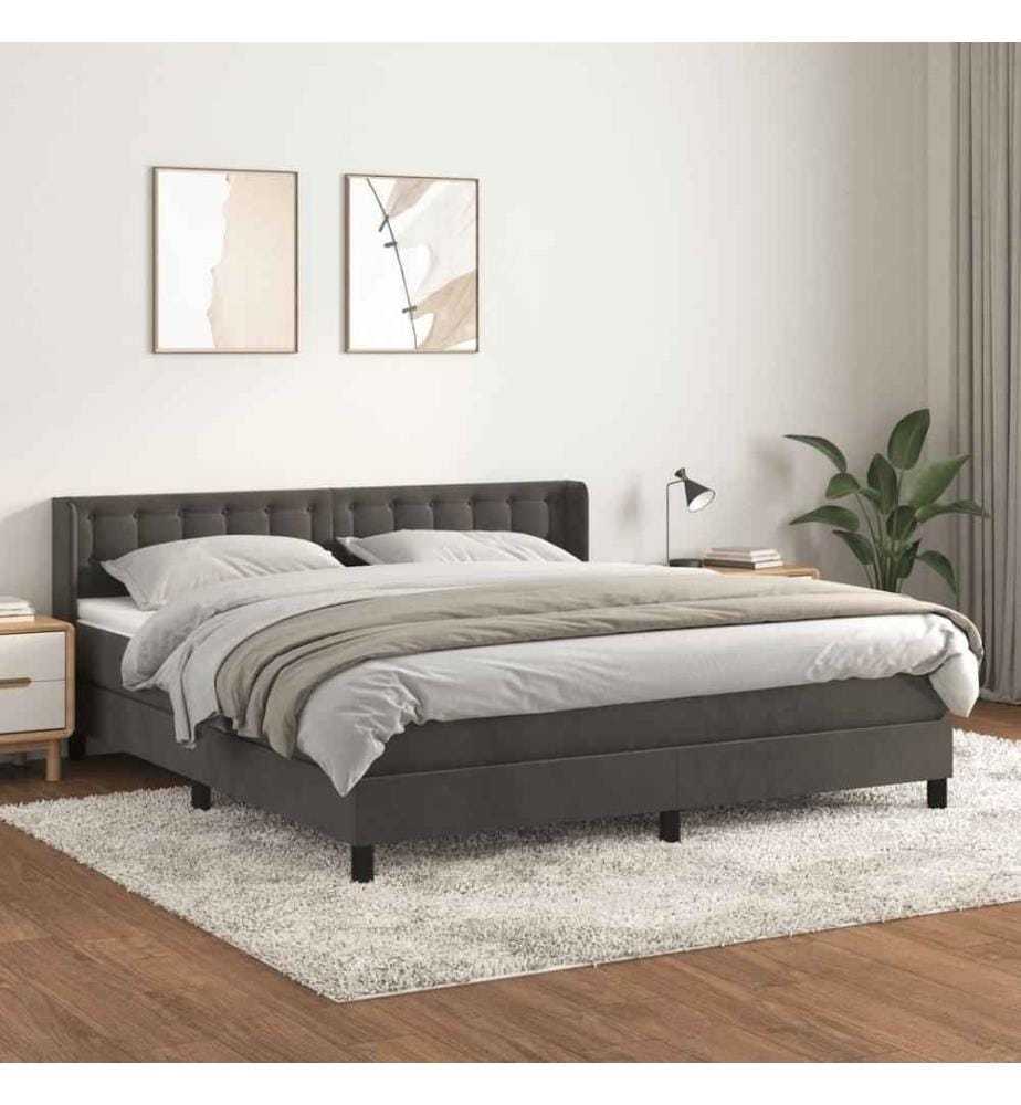 Boxspringbett mit Matratze Dunkelgrau 160x200 cm Samt