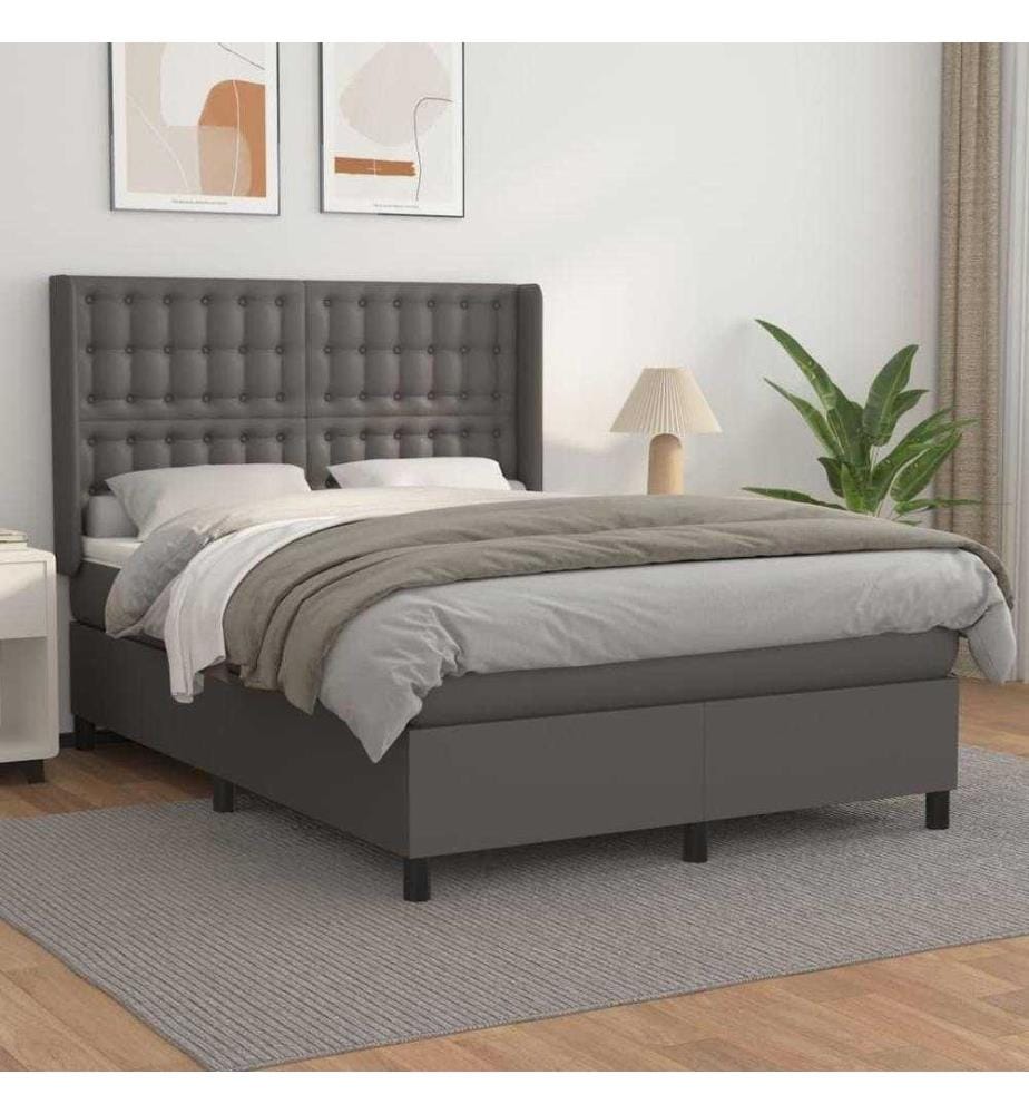 Boxspringbett mit Matratze Grau 140x190 cm Kunstleder