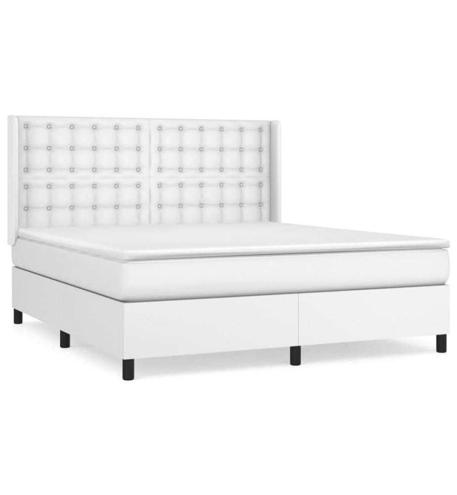 Boxspringbett mit Matratze Weiss 180x200 cm Kunstleder