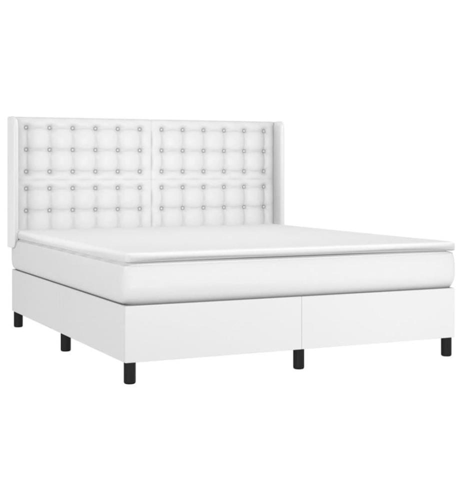 Boxspringbett mit Matratze Weiss 180x200 cm Kunstleder