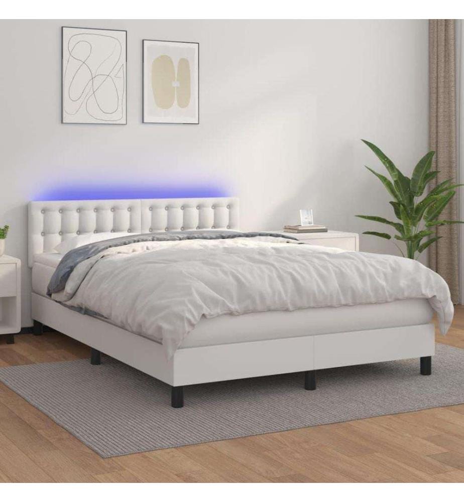 Boxspringbett mit Matratze & LED Weiss 140x200 cm Kunstleder