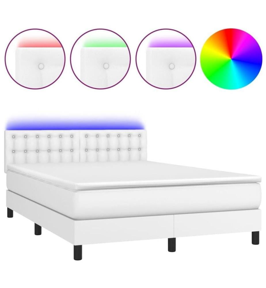 Boxspringbett mit Matratze & LED Weiss 140x200 cm Kunstleder