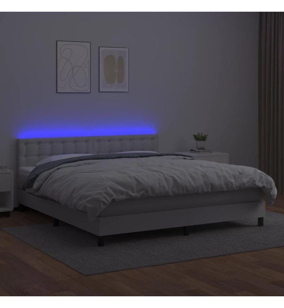 Boxspringbett mit Matratze & LED Weiss 160x200 cm Kunstleder