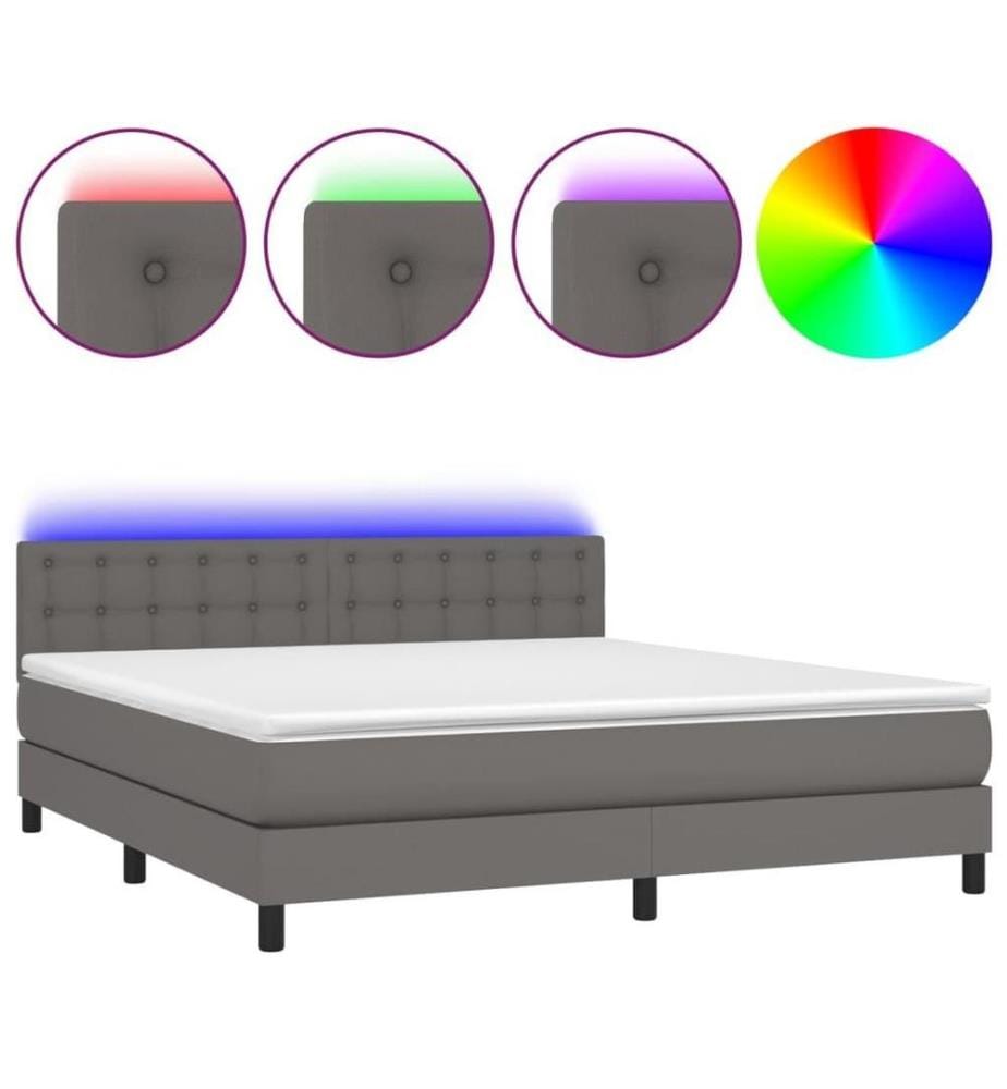 Boxspringbett mit Matratze & LED Grau 160x200 cm Kunstleder