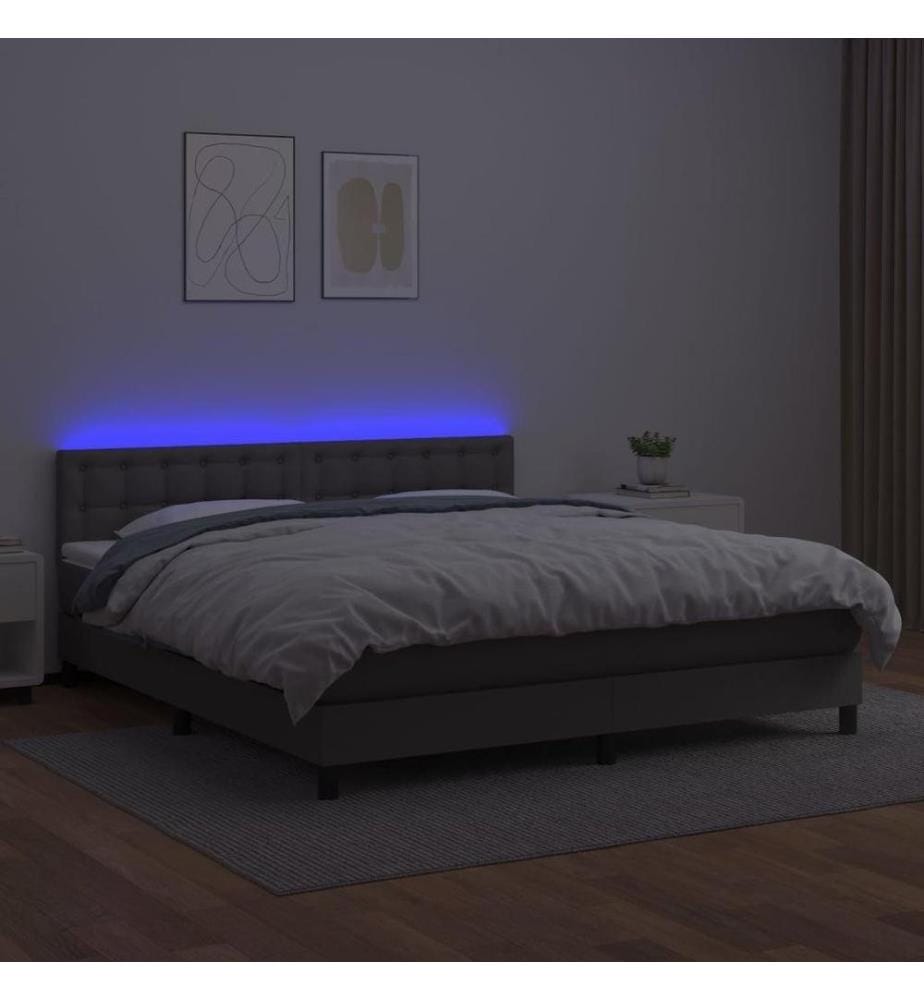 Boxspringbett mit Matratze & LED Grau 160x200 cm Kunstleder