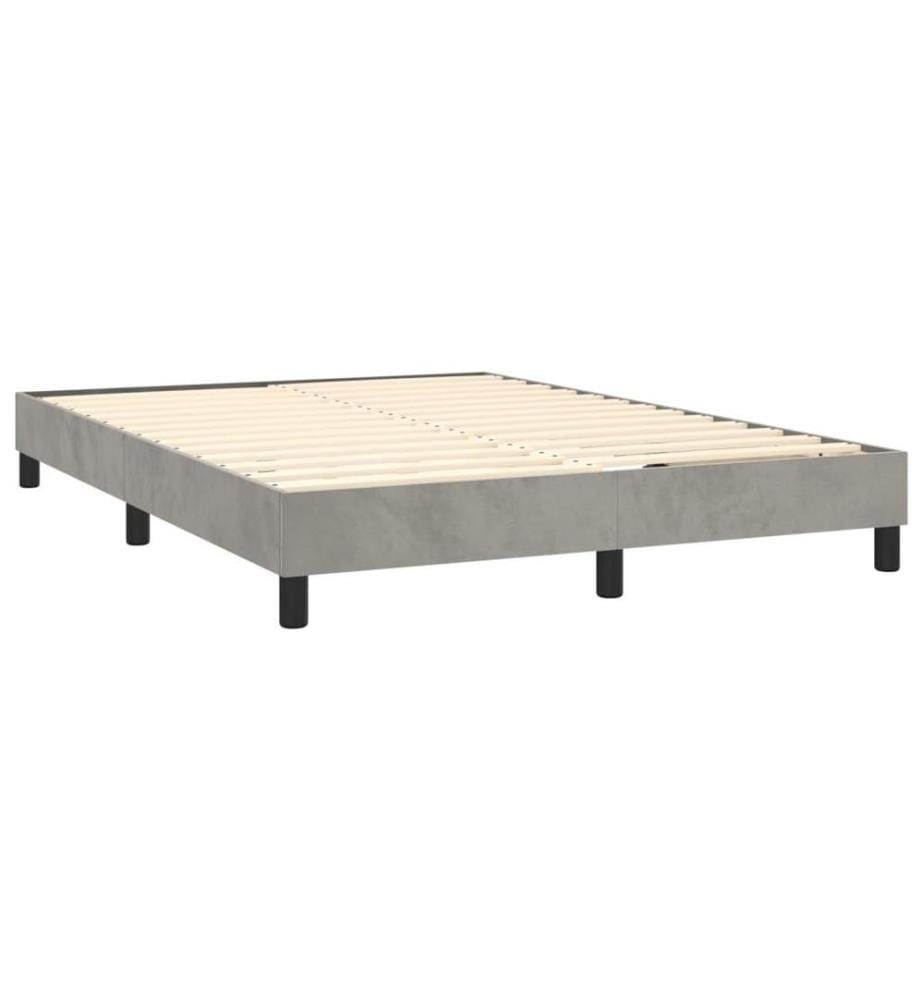 Sommier tapissier matelas et LED Gris clair 140x190 cm Velours