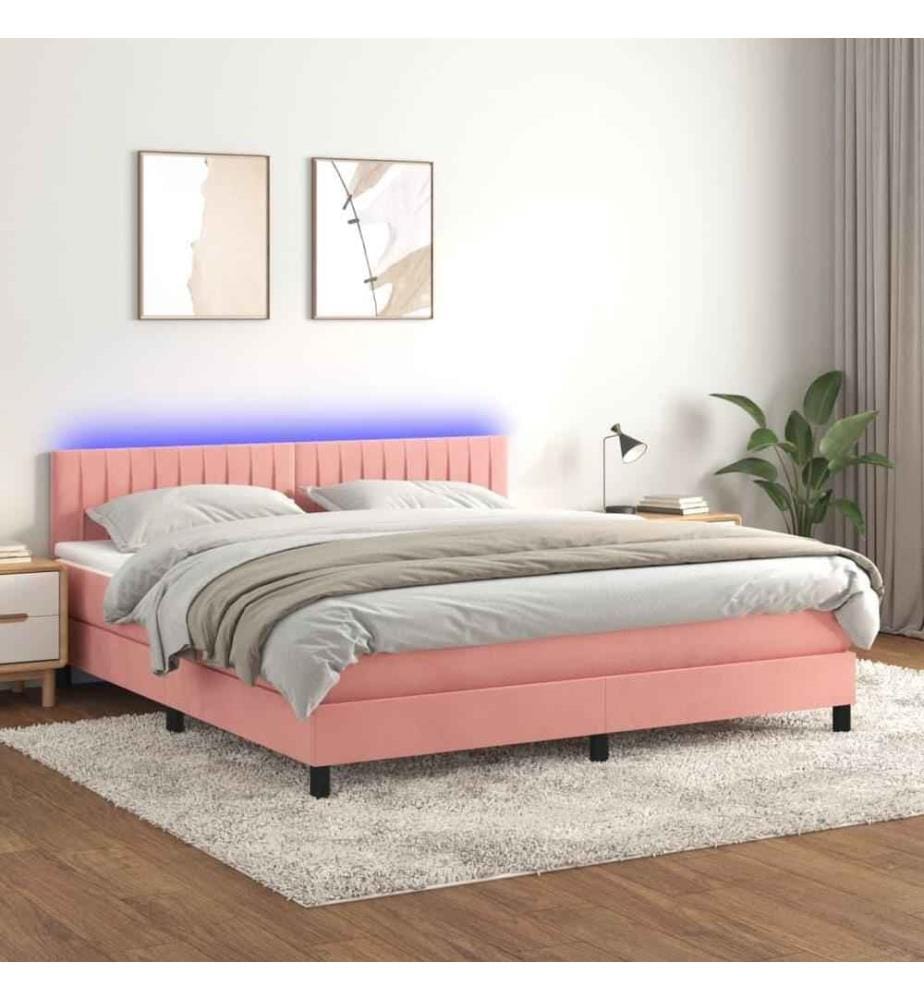 Boxspringbett mit Matratze & LED Rosa 180x200 cm Samt