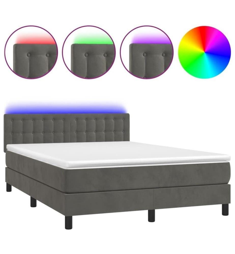 Boxspringbett mit Matratze & LED Dunkelgrau 140x190 cm Samt