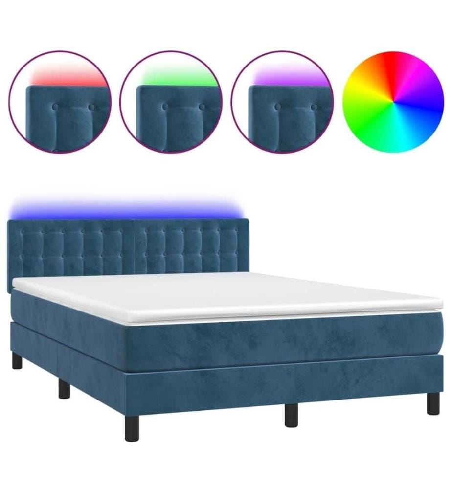 Boxspringbett mit Matratze & LED Dunkelblau 140x190 cm Samt