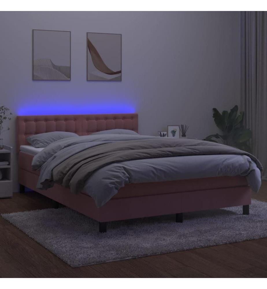 Boxspringbett mit Matratze & LED Rosa 140x190 cm Samt