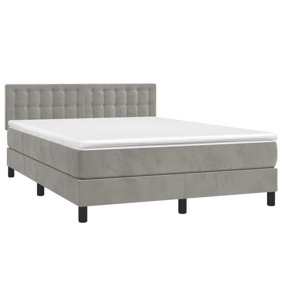 Boxspringbett mit Matratze & LED Hellgrau 140x200 cm Samt