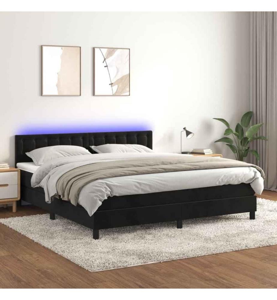 Boxspringbett mit Matratze & LED Schwarz 160x200 cm Samt