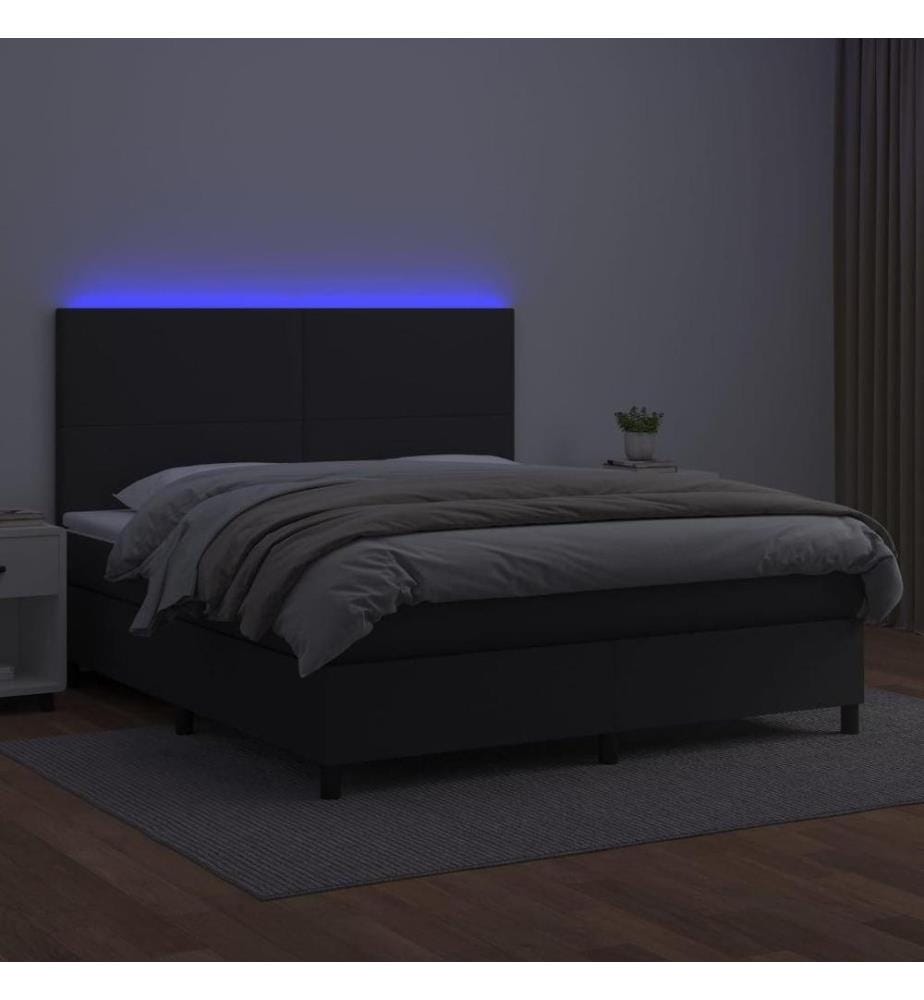 Boxspringbett mit Matratze & LED Schwarz 180x200 cm Kunstleder