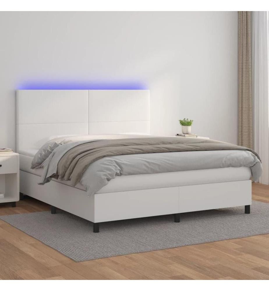 Boxspringbett mit Matratze & LED Weiss 180x200 cm Kunstleder