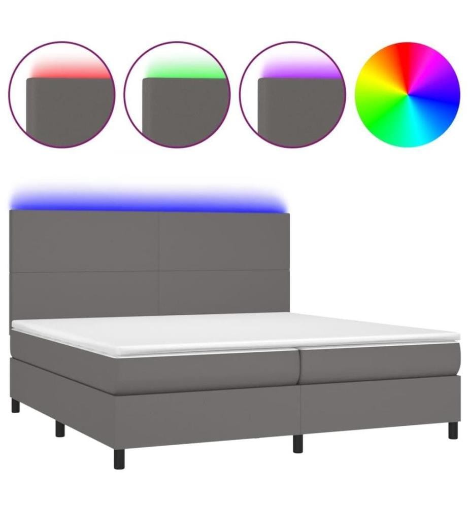 Boxspringbett mit Matratze & LED Grau 200x200 cm Kunstleder