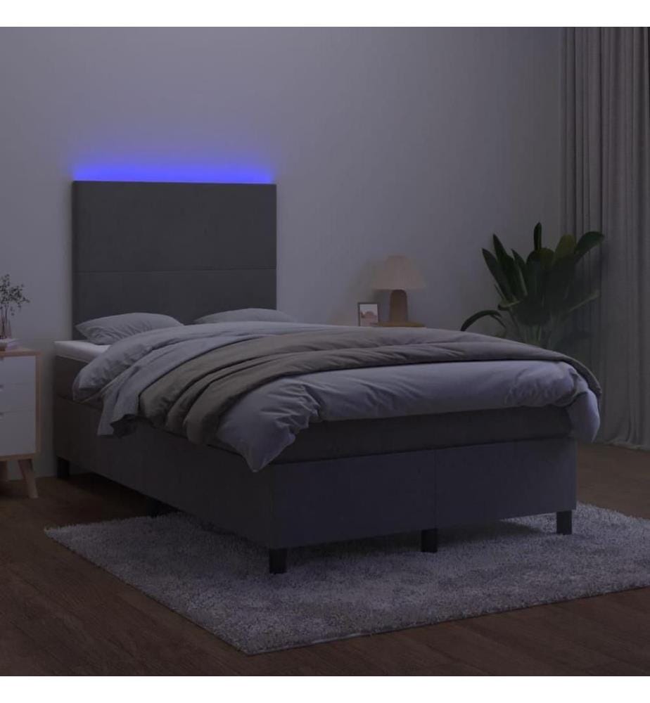 Boxspringbett mit Matratze & LED Dunkelgrau 120x200 cm Samt
