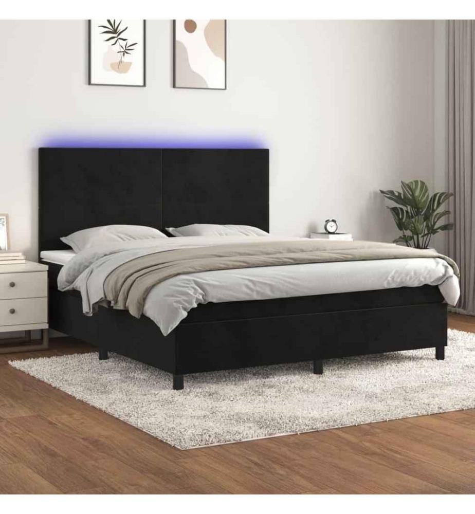 Boxspringbett mit Matratze & LED Schwarz 180x200 cm Samt
