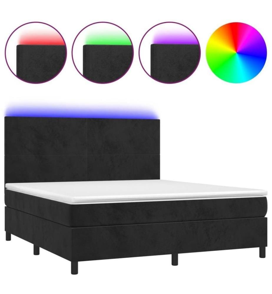 Boxspringbett mit Matratze & LED Schwarz 180x200 cm Samt