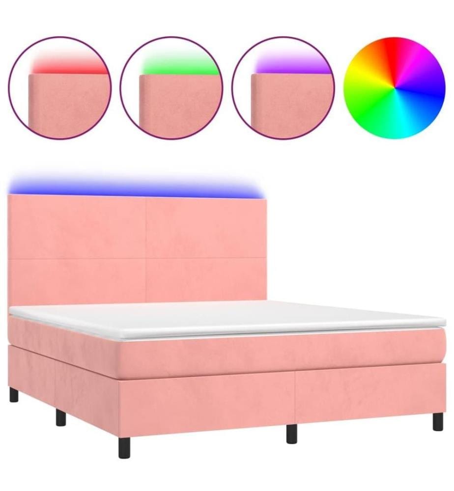 Boxspringbett mit Matratze & LED Rosa 180x200 cm Samt