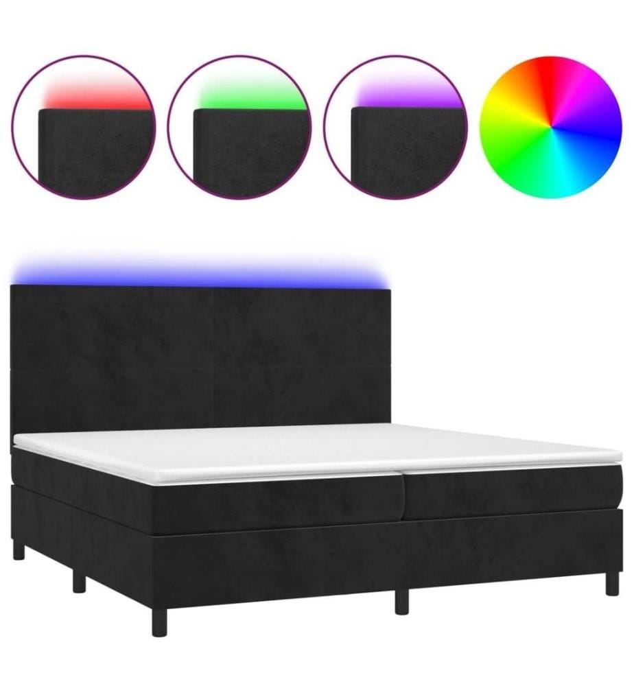 Boxspringbett mit Matratze & LED Schwarz 200x200 cm Samt