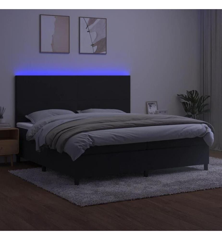 Boxspringbett mit Matratze & LED Schwarz 200x200 cm Samt